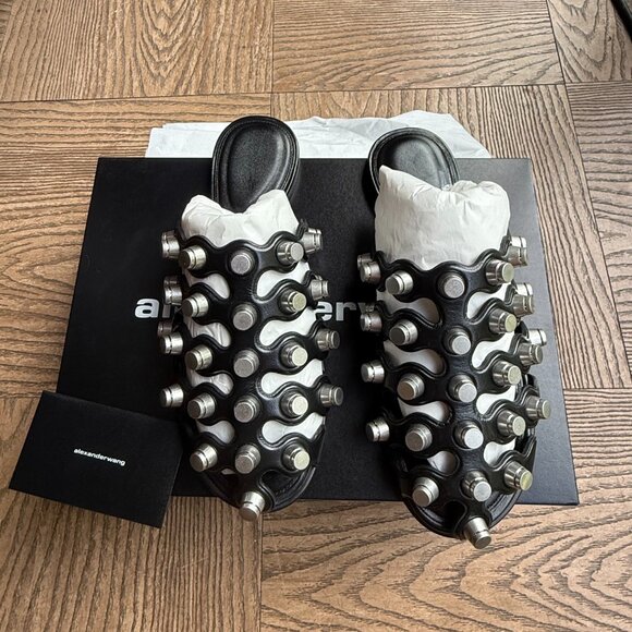 NWT ALEXANDER WANG REXA CAGE SLIDE SANDAL ROC STUD HARDWARE 37 - Picture 3 of 12